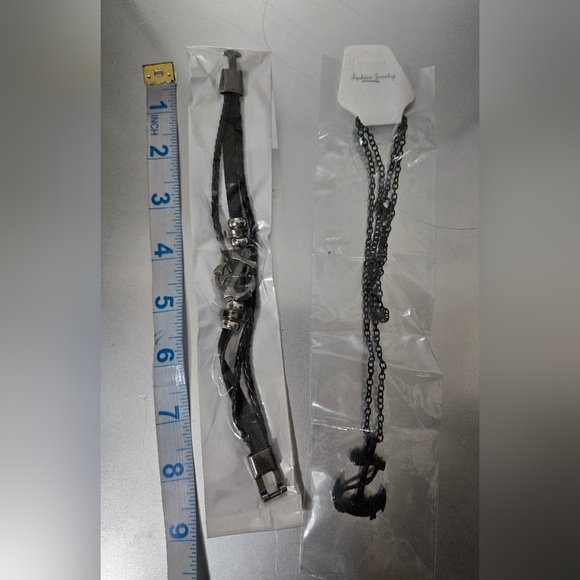 Black Anchor Nautical Necklace and Bracelet Set, New - Picture 7 of 8